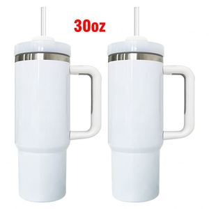 Gobelets de voyage isothermes pour sports de plein air, blanc brillant, vierges pour sublimation, H2.0 30oz, avec couvercle et paille - Product Image 1
