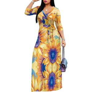 Plus Size Clothing for Women's L-5XL Short Sleeve Maxi Dresses V-<strong>Neck</strong> Empire Waist Big Swing Hip Circle Elegant Casual Dresses - Product Image 2