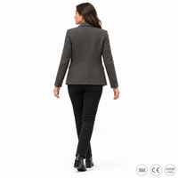 Blazer en tweed chevrons 350 GSM pour femme, col cranté, coupe ajustée, style britannique, logo personnalisé, OEM ODM, tailles XS-5XL