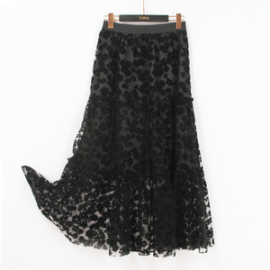 Gonna nera floccata in maglia yindia da donna gonna lunga Casual <span class=keywords><strong>a</strong></span> <span class=keywords><strong>vita</strong></span> <span class=keywords><strong>alta</strong></span> floreale per abito trasparente in stile Vintage - Product Image 1