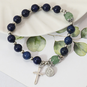 Le plus récent Bracelet de perles de pierre naturelle de 8mm Inspiration du chapelet religieux catholique d'une décennie avec croix taille libre pour adulte - Product Image 3