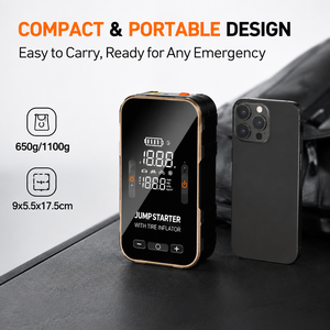 OEM ODM Portable Car Emergency Jump Starter Air <b>Pump</b> Integrated Tire Pressure Meter LED SOS Power Bank 12V Vehicle Jump Starter - Product Image 6
