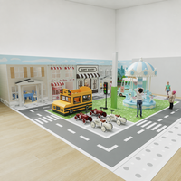 Équipement de jeu souple commercial : Mini-circuit routier scolaire avec bus et circulation pour centre de divertissement familial