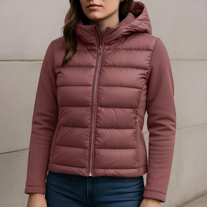 Unisex <b>Pink</b> Puffer <b>Jacket</b> Zip-Up Winter Casual Coat Slim Fit Hooded Polyester Windproof Solid Color Regular Length - Product Image 1