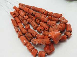 Perles de corail rouge italien naturel poli, forme tube irrégulière, brin de 8 pouces, 10-15 mm environ, certifiées par un tiers PMEGEMSBEADS - Product Image 2