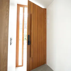 Desain Retro kayu padat untuk pintu eksterior Rumah fungsi Pivot kayu biji-bijian pintu Pivot buatan tangan