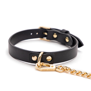 Collier en cuir noir avec chaîne dorée pour bondage et domination, jouets pour adultes - Product Image 4