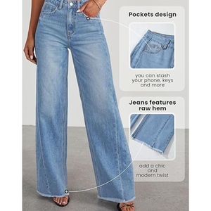 Jeans de pierna ancha de talle alto para Mujer | Pantalones de mezclilla de corte holgado de longitud completa para moda informal y de calle - Product Image 5