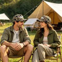 Gorra de Béisbol OEM Duradera Personalizada de 5 Paneles, Impermeable y Transpirable, con Diseño de Camuflaje, Correa de Cuerda y Logotipo Bordado para Deportes al Aire Libre