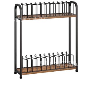 Wooden Desktop <b>Hat</b> Storage Rack Iron And Wood Combination Double Layer Baseball Cap Organizer For Desk Organization - Product Image 5