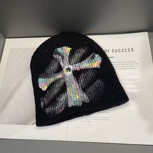 <b>Wool</b> Hat Women Black Cross Knitted Vintage Style Anti Pilling 12 Gg Autumn Winter Face Slimming Shade Cap - Product Image 1