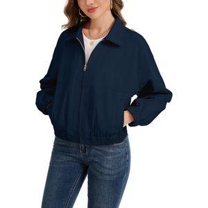 Veste courte zippée pour femme, style décontracté, légère, pour l'automne, avec ourlet et poignets élastiques - Product Image 2