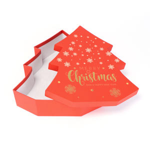 Caja de regalos de cartón con forma de árbol <span class=keywords><strong>rojo</strong></span> de Navidad estampado dorado para embalaje de dulces - Product Image 4