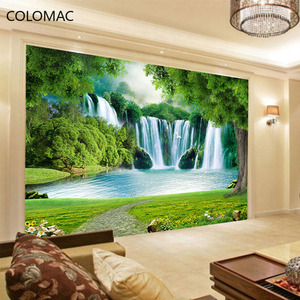 Peel and Stick 3D hình nền thác nước đồng cỏ màu xanh lá cây phong cảnh bức tranh tường phòng khách bdroom Backdrop trang trí papel de parede - Product Image 4