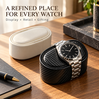 SUIXIN Mini Carbon Pattern PU Leather Recycled Materials Oval Watch Display Cushion Watch Winder Holder Buckle Closure