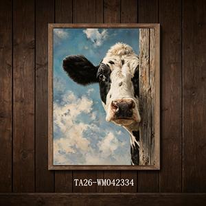 Juego de 3 Cuadros Decorativos Rústicos de Animales de Granja: Vaquero del Oeste, Gallina, Vaca Highland, Vaca Holstein, Decoración Divertida para Casa de Campo - Product Image 2