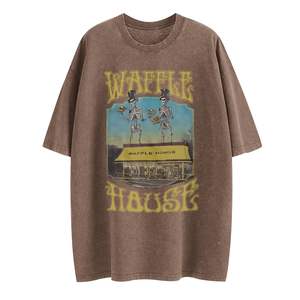 Camiseta de lavado ácido de gran tamaño para hombre, gráfico de esqueleto de Hip Hop, ropa de calle holgada, estilo informal, patrón sólido, transferencia por sublimación - Product Image 4