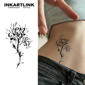 INKARTLINK Autocollant de tatouage Lys araignée Rouge Fleur de Lycoris Éclaboussures d'encre Abstrait Esthétique Herbacé Art corporel 15 jours Fournitures en vrac - Product Image 1