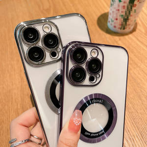 Boîtier de téléphone sans fil à chargement par galvanoplastie pour <span class=keywords><strong>IPhone</strong></span> 14 13 12 11 Pro Max Xr Xsmas 7 8 plus, transparent, avec LOGO PC, <span class=keywords><strong>coque</strong></span> souple - Product Image 5