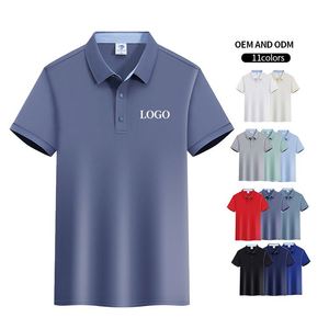 เสื้อโปโลชายปักโลโก้แบบกำหนดเอง พิมพ์ลาย ผ้าไหมผสมคอตตอน เนื้อผ้าเรียบ ระบายอากาศได้ดี แห้งเร็ว สวมใส่สบาย - Product Image 1