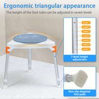 SUNCARE SC6020T-S Blanc, Tabouret de Douche Triangulaire Pivotant à 360°, Hauteur Réglable, Siège de Bain en Aluminium, Chaise de Sécurité Antidérapante pour Salle de Bain