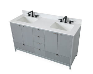 Meuble-lavabo <span class=keywords><strong>de</strong></span> <span class=keywords><strong>salle</strong></span> <span class=keywords><strong>de</strong></span> <span class=keywords><strong>bain</strong></span> <span class=keywords><strong>gris</strong></span> <span class=keywords><strong>de</strong></span> 60 pouces avec lavabo <span class=keywords><strong>blanc</strong></span>, lavabo <span class=keywords><strong>de</strong></span> <span class=keywords><strong>salle</strong></span> <span class=keywords><strong>de</strong></span> <span class=keywords><strong>bain</strong></span> Art Déco à poser au sol - Product Image 2
