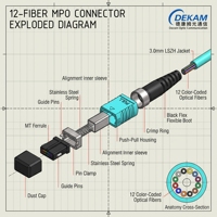 Kabel Serat Optik Multimode DEKAM 12 Core MPO ke MPO Patch Cord OM4 50/125um Trunk Cable 3.0mm LSZH untuk Pusat Data 40G 100G