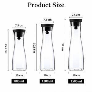 Carafe à eau en verre borosilicate de haute qualité avec couvercle automatique, résistante à la chaleur, pour jus, 800 ml, 1200 ml, 1500 ml, personnalisable avec logo, vente en gros - Product Image 2
