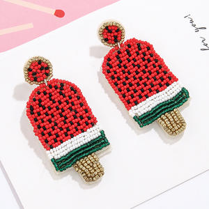 Boucles d'oreilles tissées Design de mode fruits pastèque fleur couleur perles de riz boucles d'oreilles pour femmes Uionen 1896 - Product Image 2