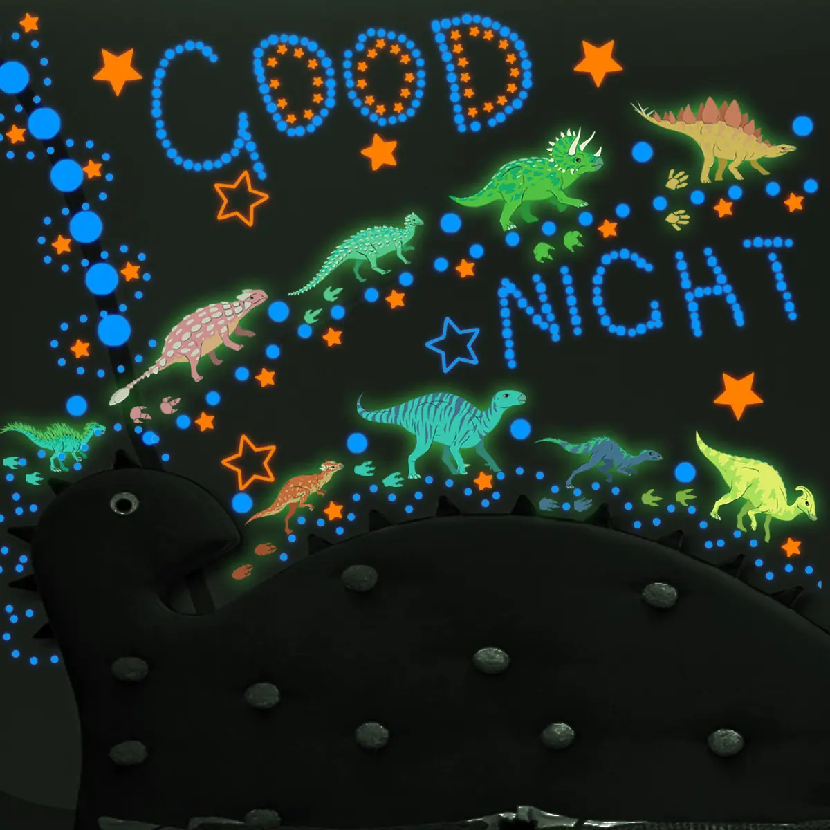 Venta al por mayor dinosaurio cielo estrellado colorido luz nocturna decoración extraíble PVC pegatinas de pared