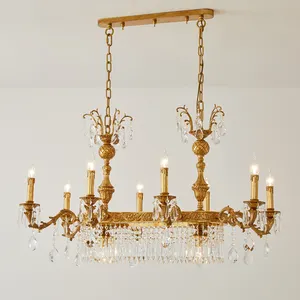 Vintage Art Decor Hotel Lobby Living Room Solid Brass Crystal Pendant Lamp Ceiling light Chandelier