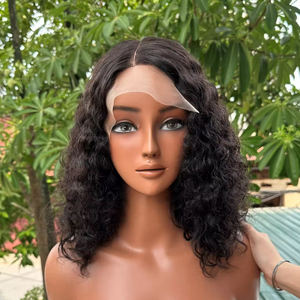 Peluca de Cabello Natural Indio para Mujer, con Cabello de Bebé, Parte Media, Ondas de Agua, Cabello Virgen Brasileño Rizado, <span class=keywords><strong>Pelucas</strong></span> con Frente de Encaje, Color Negro, Transparente - Product Image 2