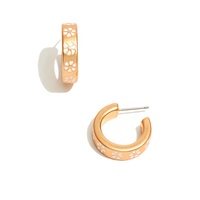 Anting Hoop Bunga Daisy Berlapis Emas 18K Gemnel Trendy, Anting Bentuk C Floral Enamel Putih Retro