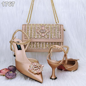 Ensemble de chaussures et sacs assortis pour femmes italiennes décorés de talons hauts en strass 8cm Taille européenne 38-43 - Product Image 4