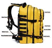 Sac à dos tactique unisexe 45L personnalisable pack d'assaut de 3 jours avec doublure USB en polyester imperméable polymère fermeture éclair grand sac Molle