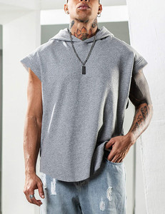 Sudadera sin mangas con capucha para hombre, talla grande, estilo musculoso, para gimnasio, ajustada, para entrenamiento y running, lisa - Product Image 5