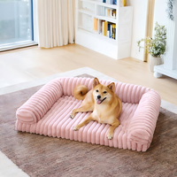 Canapé-lit orthopédique rectangulaire pour chien et chat, confort moelleux, design moderne et luxueux, rayures hivernales, lavable et protecteur