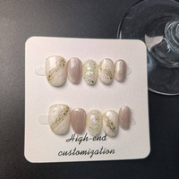 Haut de gamme luxe cercle court peint à la main yeux de chat presse sur les ongles dur et réutilisable personnalisation en gros
