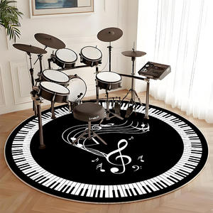 Alfombra moderna redonda con diseño de notas musicales, de terciopelo cristalino, resistente a las manchas, decoración para el hogar, para sala de estar, dormitorio, junto a la cama - Product Image 5