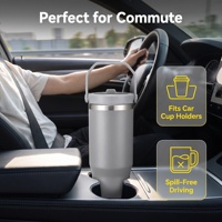 Gobelet de voiture isotherme en acier inoxydable 304 de 30 oz avec poignée, double paroi sous vide, personnalisable avec logo, tasse de voyage portable avec couvercle à paille