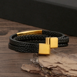 HAOSEN, pulseras de cuerda de moda personalizadas, pulseras de metal de cuero para hombres, accesorios de cuerda personalizados para hombres y parejas - Product Image 3