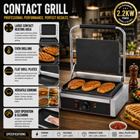 Presse à panini électrique commerciale en acier inoxydable et fonte, grill panini plat complet 220V, grill de contact à usage commercial