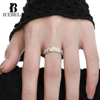 Bague de couple ajustable en argent 925, bijoux fins de niche, bicolore, texturée étoile, zircon, pour femmes et hommes, vente en gros