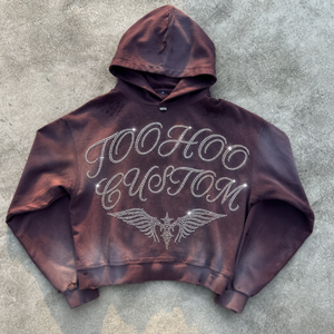 Sudadera con capucha corta personalizada con lavado ácido para hombre, oversize, con pedrería y letras, corte holgado, hombros caídos, estilo streetwear, OEM, personalización para grupos - Product Image 1