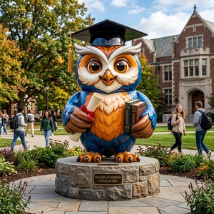 Statua Scultura Gufo Saggi con Cappello da Laurea D136 in FRP Impermeabile, Figurina Animale per Campus Universitari, Scuole, Ville, Piazze e Giardini - Product Image 1