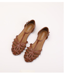 Sandalias romanas de verano para mujer, a la moda, para vacaciones, tejidas, con punta abierta, transpirables, con un solo botón. - Product Image 5