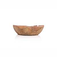 Bol décoratif en bois ovale indonésien plaqué or, design Art Déco unique, motif végétal/fleur, pour la maison et la table