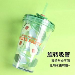 Custom Fun Fruit Tumbler & Silly Twist Straw - Clear/Yellow <b>Plastic</b> <b>Drinkware</b> for Summer BBQs & Celebrations - Product Image 2