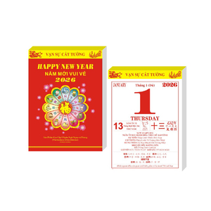 Calendrier mural année du cheval 2026 thème dieu de la richesse traditionnel vieil almanach vietnamien ancien calendrier jaune - Product Image 1