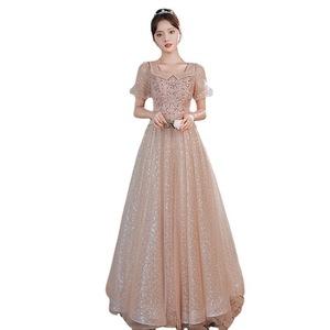 Evening Gown Square Collar Empire Waist A-Line Vintage Style Lotus Root Pink Long 3D Stereoscopic Patterns For Banquets Stage - Product Image 5